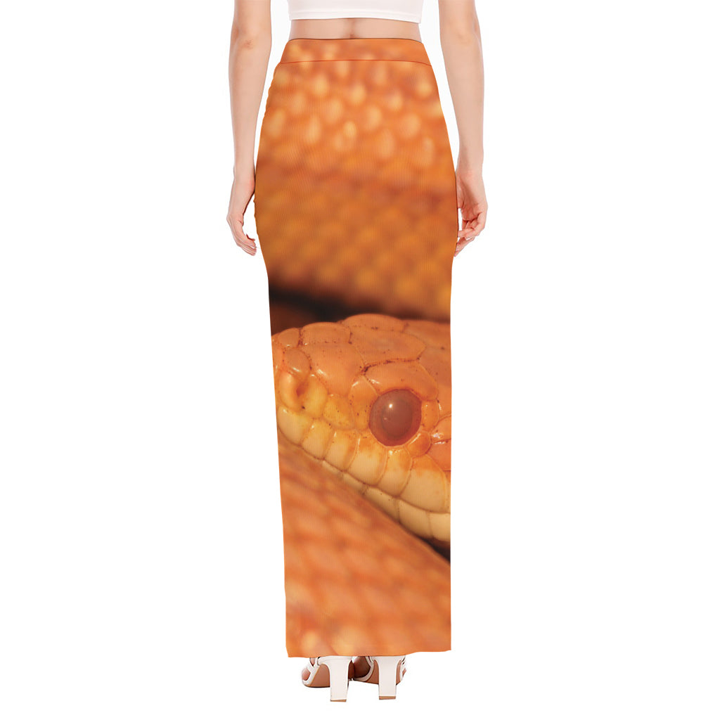 Orange Snake Print High Slit Maxi Skirt