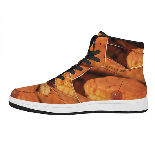 Orange Snake Print High Top Leather Sneakers