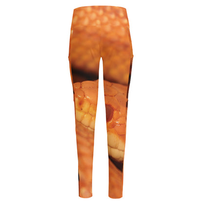 Orange Snake Print High-Waisted Pocket Leggings