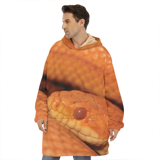 Orange Snake Print Hoodie Blanket