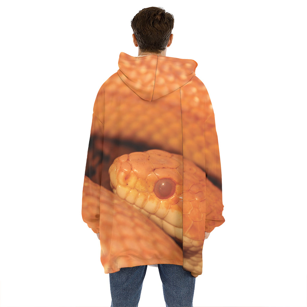Orange Snake Print Hoodie Blanket