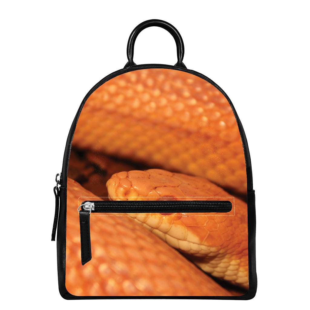 Orange Snake Print Leather Backpack