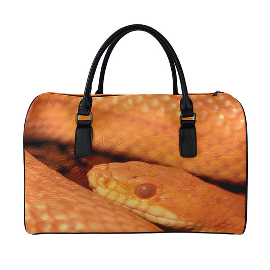Orange Snake Print Leather Duffle Bag