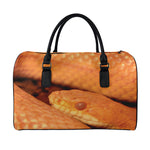 Orange Snake Print Leather Duffle Bag