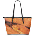Orange Snake Print Leather Tote Bag With Zipper
