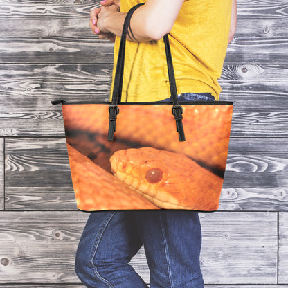 Orange Snake Print Leather Tote Bag