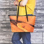 Orange Snake Print Leather Tote Bag