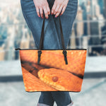 Orange Snake Print Leather Tote Bag
