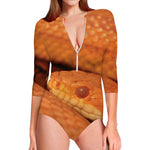 Orange Snake Print Long Sleeve Swimsuit