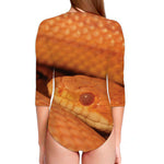 Orange Snake Print Long Sleeve Swimsuit