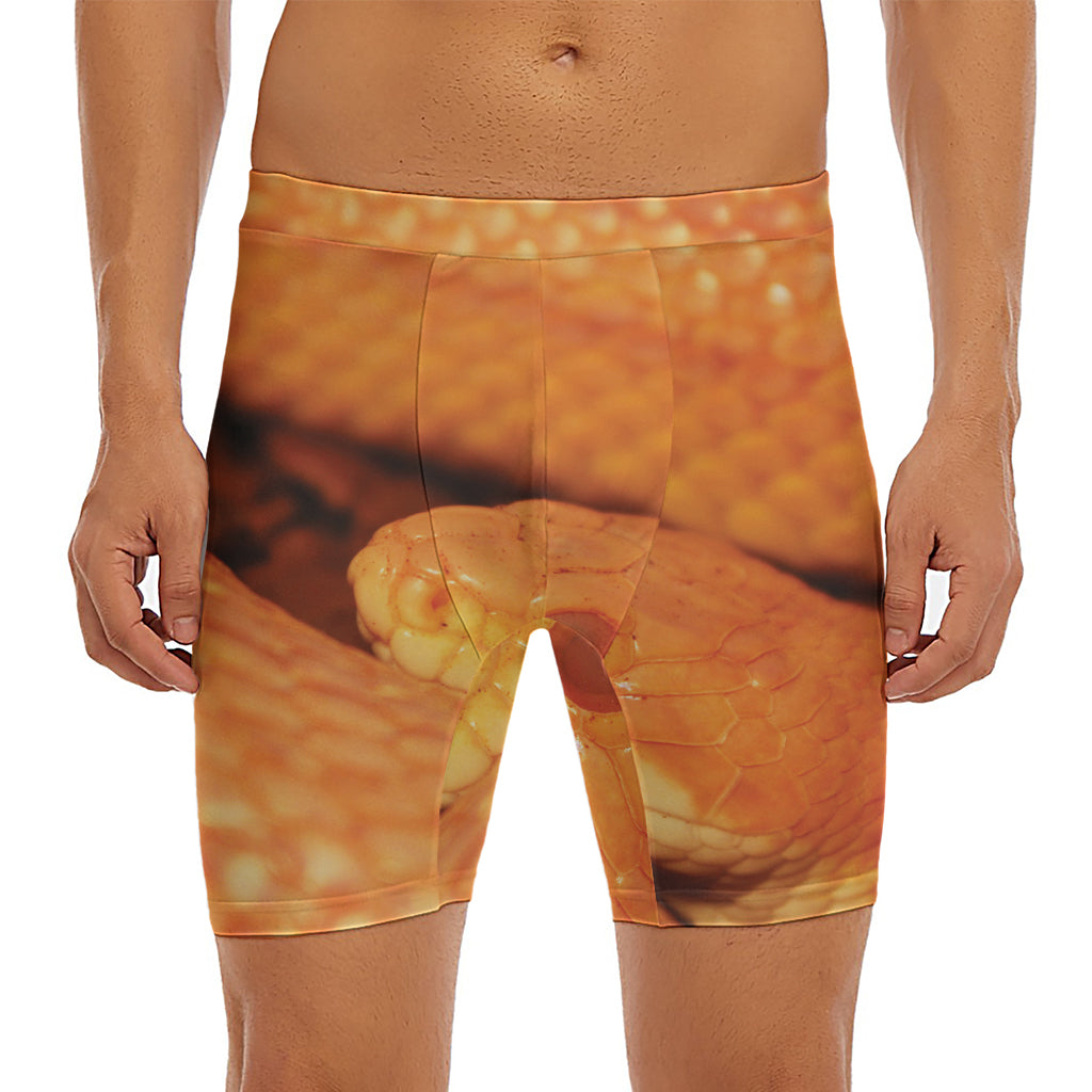 Orange Snake Print Men's Long Boxer Briefs