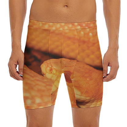 Orange Snake Print Men's Long Boxer Briefs
