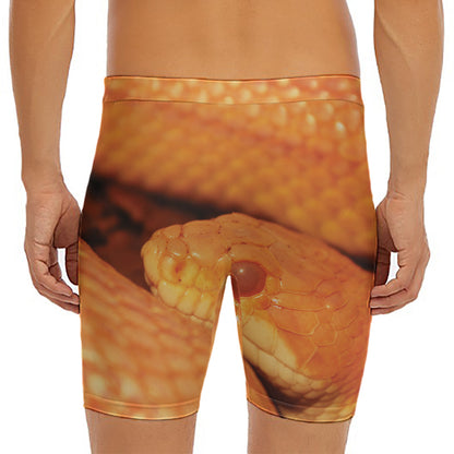 Orange Snake Print Men's Long Boxer Briefs