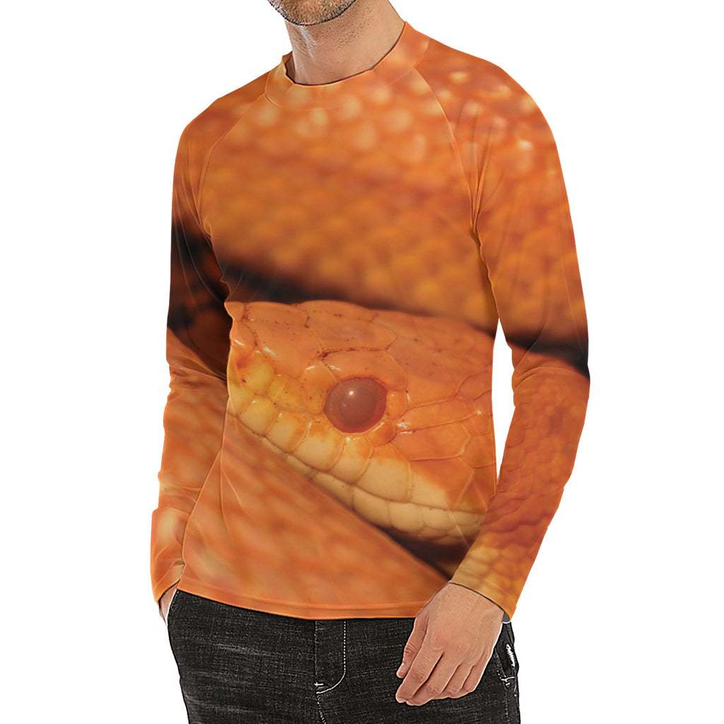 Orange Snake Print Men's Long Sleeve Rash Guard