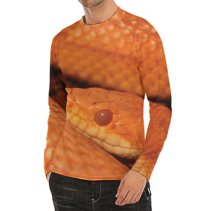 Orange Snake Print Men's Long Sleeve Rash Guard