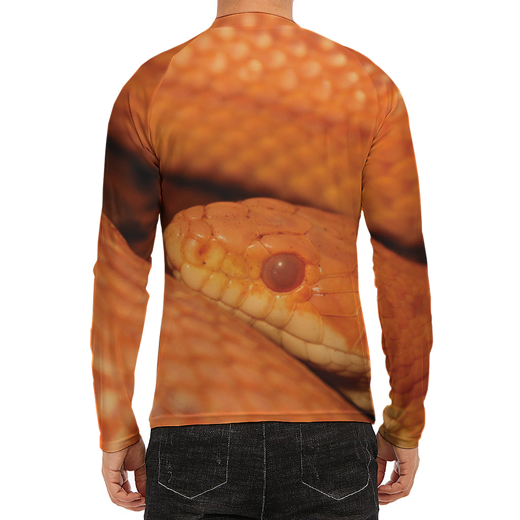 Orange Snake Print Men's Long Sleeve Rash Guard