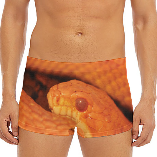Orange Snake Print Men's Short Boxer Briefs