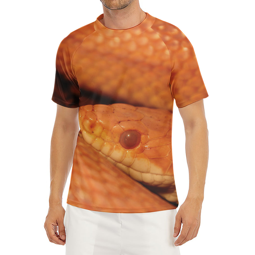Orange Snake Print Men's Short Sleeve Rash Guard