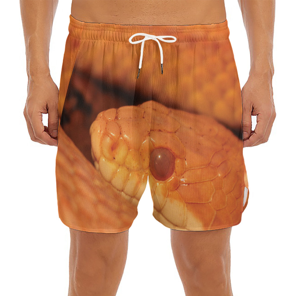 Orange Snake Print Men's Split Running Shorts