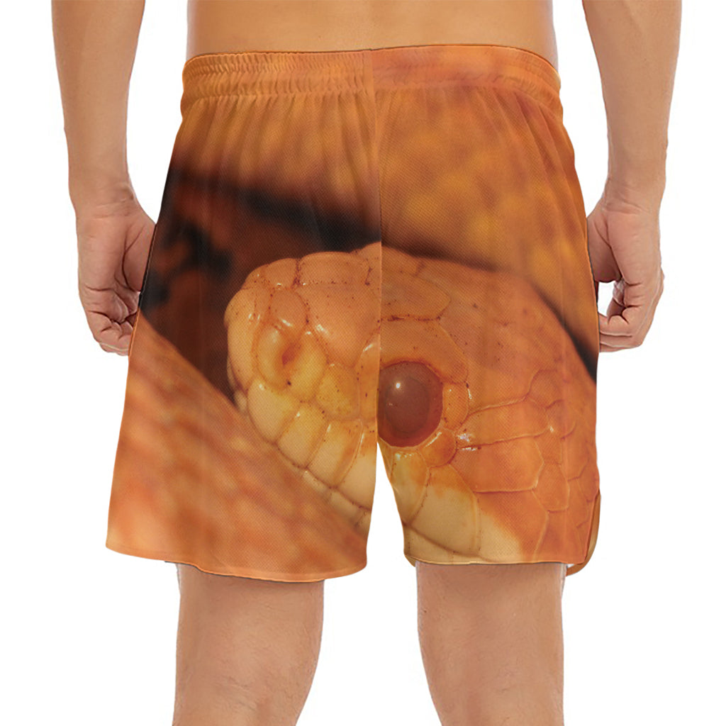 Orange Snake Print Men's Split Running Shorts
