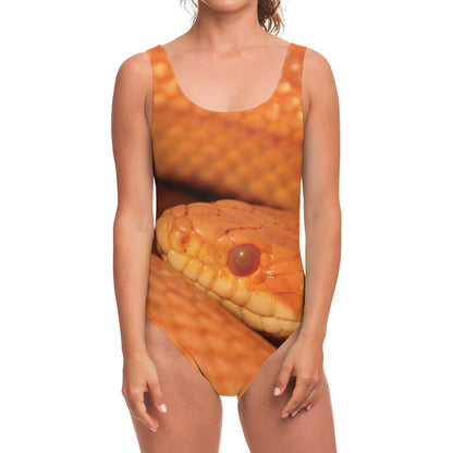 Orange Snake Print One Piece Swimsuit