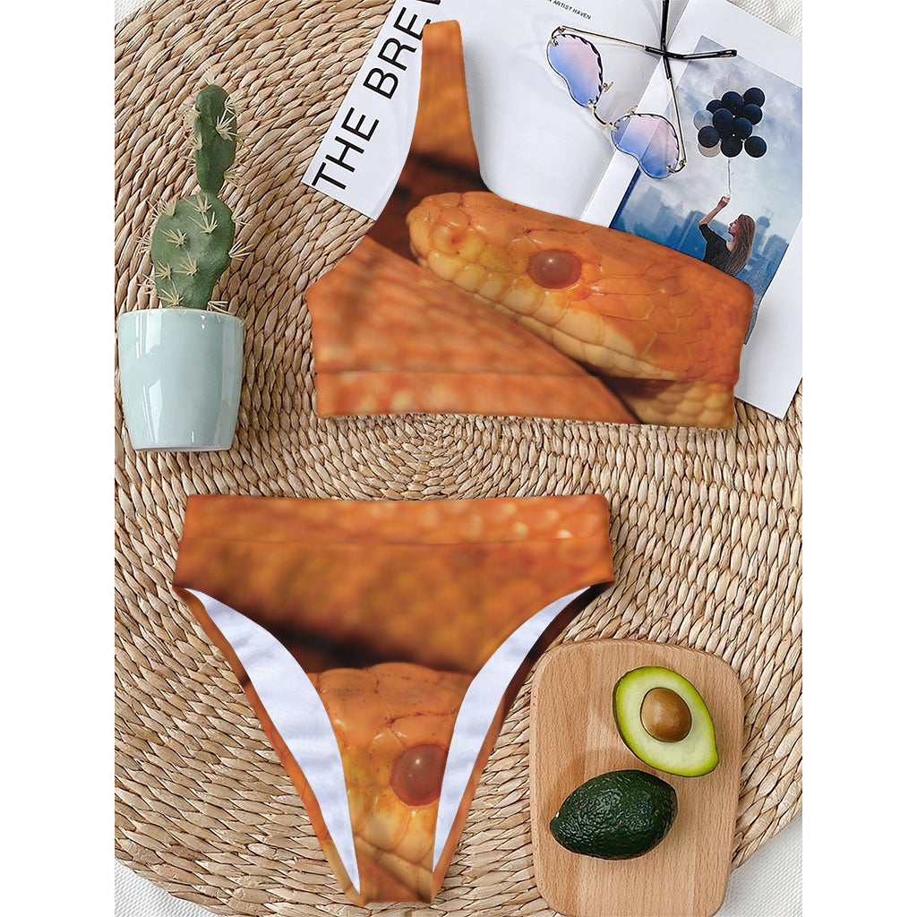 Orange Snake Print One Shoulder Bikini Top