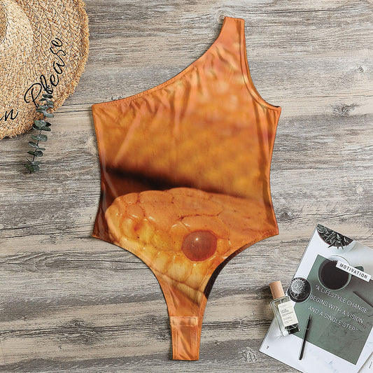 Orange Snake Print One Shoulder Bodysuit
