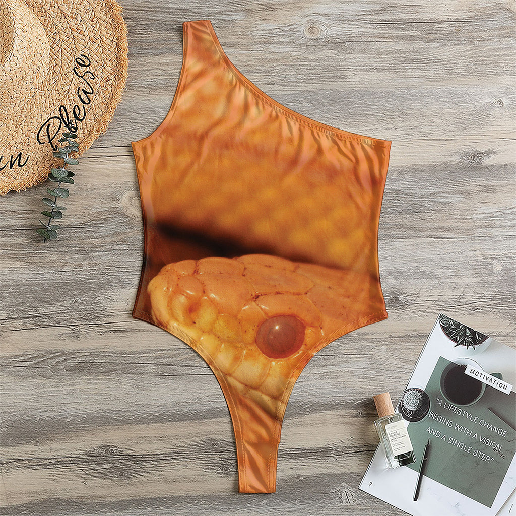 Orange Snake Print One Shoulder Bodysuit
