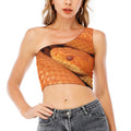 Orange Snake Print One Shoulder Crop Top