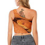 Orange Snake Print One Shoulder Crop Top