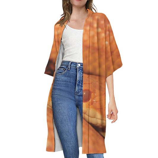 Orange Snake Print Open Front Beach Cover Up