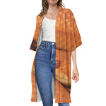 Orange Snake Print Open Front Beach Cover Up