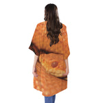Orange Snake Print Open Front Beach Cover Up