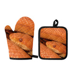 Orange Snake Print Oven Mitt And Pot Holder Set