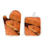 Orange Snake Print Oven Mitt And Pot Holder Set