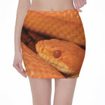 Orange Snake Print Pencil Mini Skirt