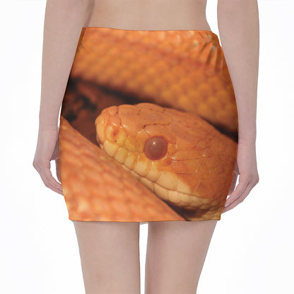 Orange Snake Print Pencil Mini Skirt