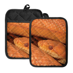 Orange Snake Print Pot Holders With Pocket