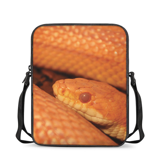 Orange Snake Print Rectangular Crossbody Bag