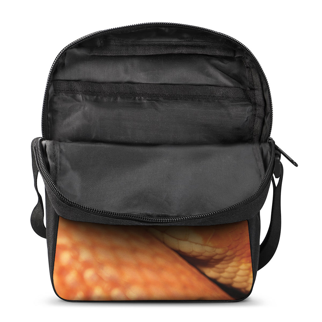 Orange Snake Print Rectangular Crossbody Bag