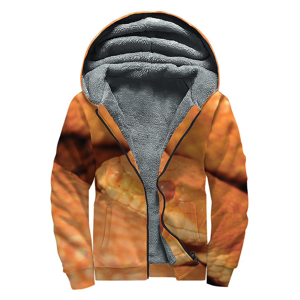 Orange Snake Print Sherpa Lined Zip Up Hoodie