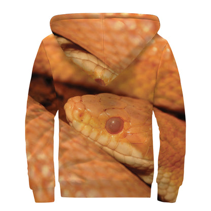 Orange Snake Print Sherpa Lined Zip Up Hoodie