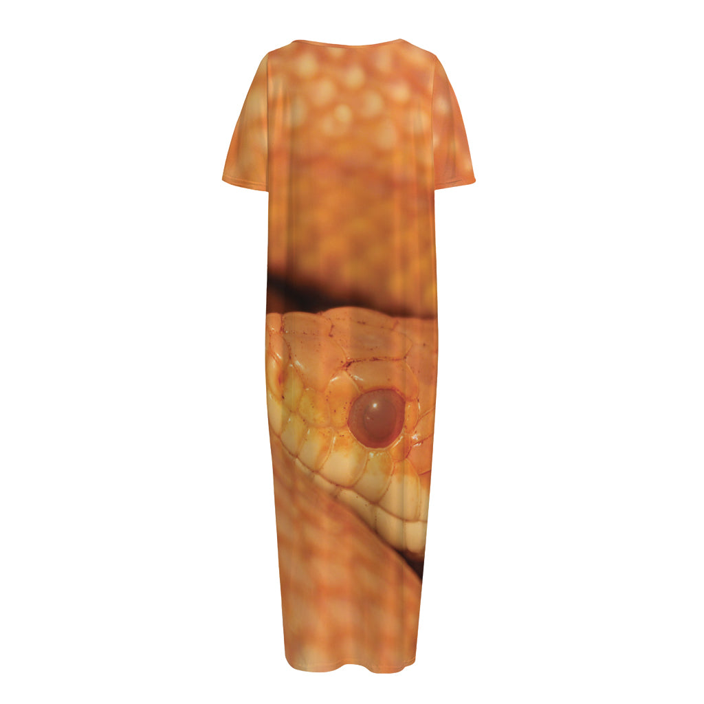 Orange Snake Print Short Sleeve Long Nightdress