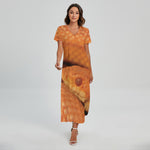 Orange Snake Print Short Sleeve Maxi Dress