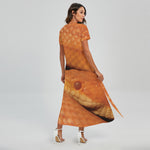 Orange Snake Print Short Sleeve Maxi Dress