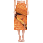 Orange Snake Print Side Slit Midi Skirt