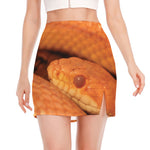 Orange Snake Print Side Slit Mini Skirt