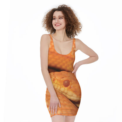 Orange Snake Print Sleeveless Bodycon Dress