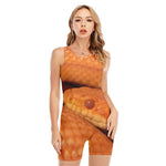 Orange Snake Print Sleeveless One Piece Swimsuit