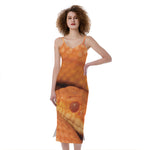 Orange Snake Print Slim Fit Midi Cami Dress
